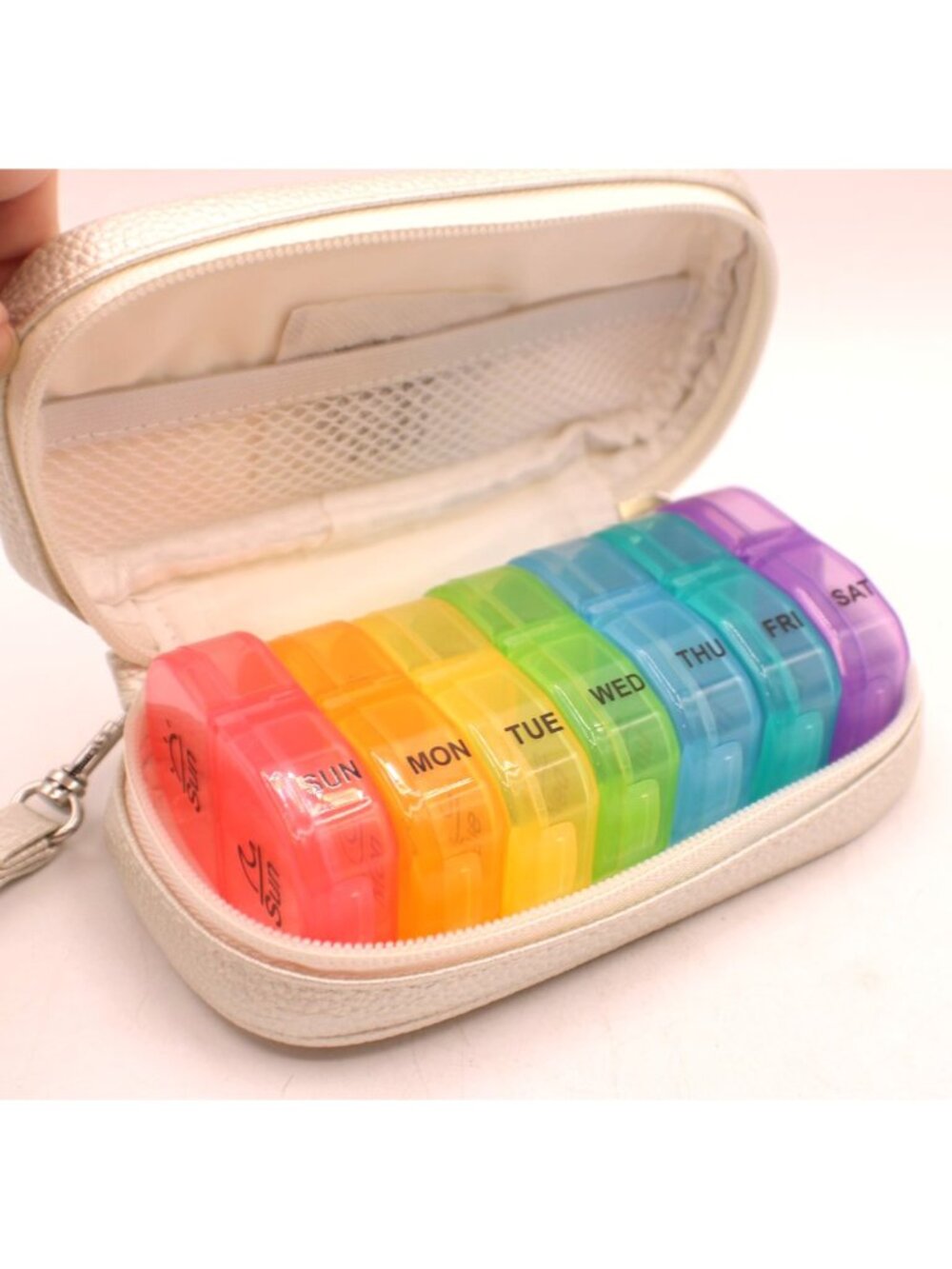 7 Day Weekly AM PM Pill Organizer Case Rainbow Moisture Proof Travel Wristlet